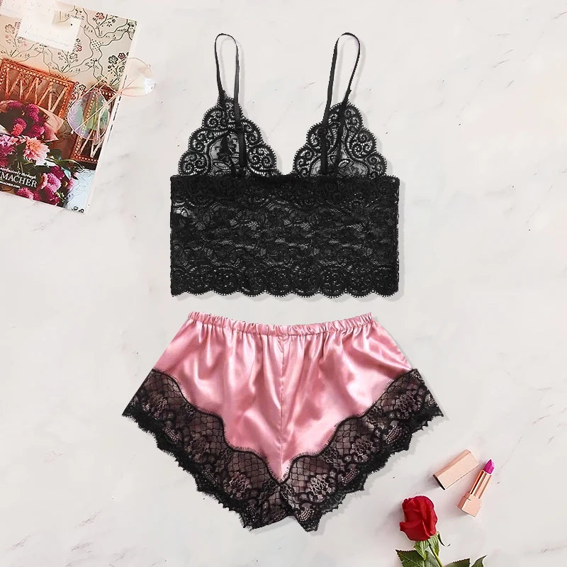 women's Pajamas Black Pink Cute Clothes Comfortable Breathable Suspender Shorts Set